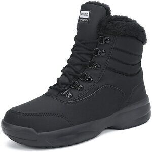 Women's Black Winter Snow Boots Ladies Warm Fur Lined Ankle Outdoor Booties